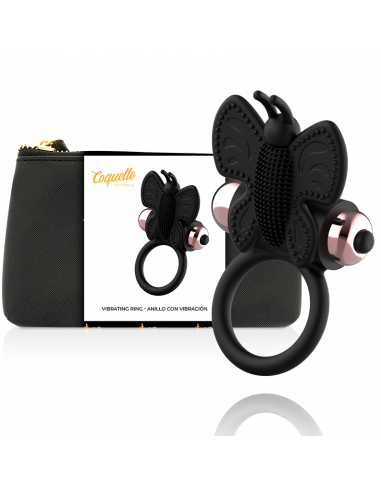 Coquette cock ring butterfly with vibrator black/ gold