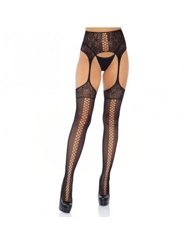 Leg Avenue Medias De Encajes Con Liguero Negro - MySexyShop