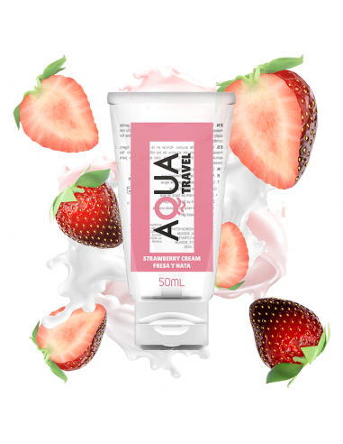 Aqua travel strawberry cream flavour waterbased lubricant 50 ml - MySexyShop (ES)