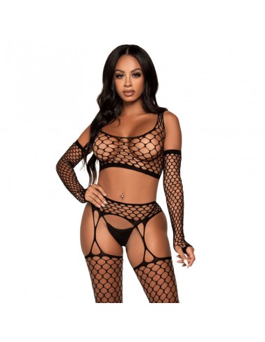 Leg Avenue Three Pieces Set Crop Top, Stockings & Gloves |