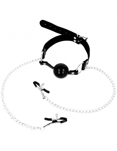 Ohmama Fetish Black Ball Gag With Nipple Clamps - MySexyShop