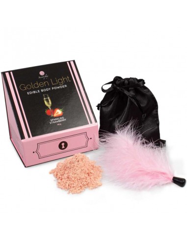 Secretplay Golden Light Kit Sparkling Strawberry Edible Powder & Feather - MySexyShop.eu
