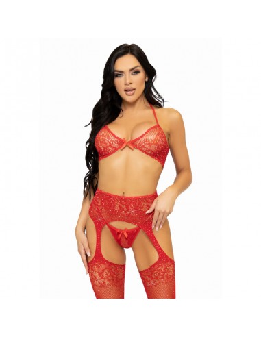 Leg Avenue Three Pieces Set Bra, String And Stocking One Size Red | MySexyShop (PT)