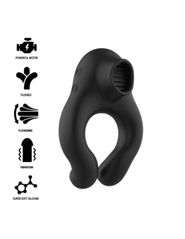 Black&Silver Silicone Vibrating Ring 3 Motors Black Rechargeable