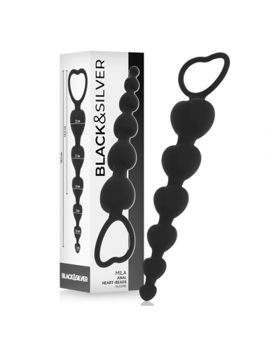 Black&Silver Mila Silicone Anal Heart-Beads 18 Cm