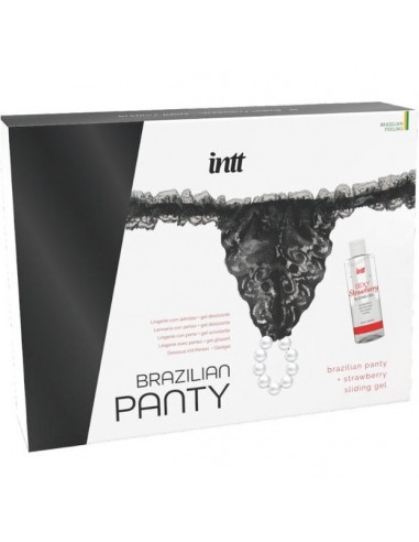 Intt Brazilian Black Panty With Pearls And Lubricant Gel 50ml - MySexyShop.eu