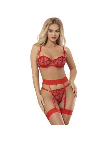 Subblime 954338 Bh + String + Strumpfgürtel Mit Herzdruck Rot L/Xl - MySexyShop.eu