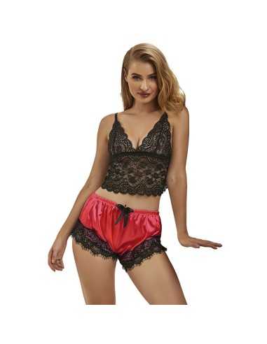 Subblime 953966 Camisón Informal De Seda + Pantalón Encaje Negro/Rojo L/Xl - MySexyShop (ES)