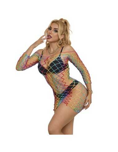 Subblime 952426 Regenbogen-Kleid Mit Langen Rmeln Und Netz Eine Grösse - MySexyShop.eu