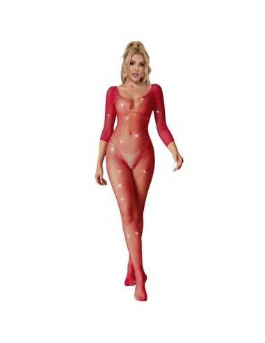 Subblime 952419 Netz-Bodystocking Mit Diamanten Langarm Rot Eine Grösse - MySexyShop.eu