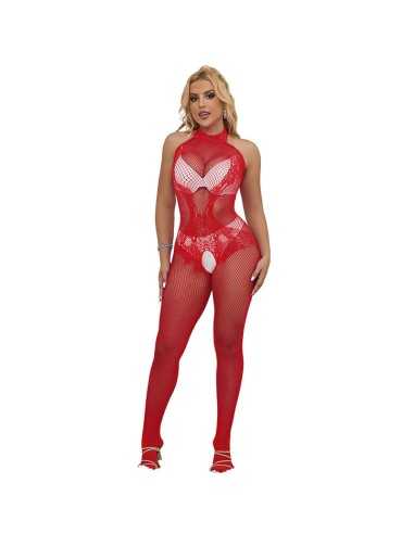 Subblime 952372 Bodystocking Aus Netz Und Spitze Mit Hoher Hals Und Ohne Schritt Rot Eine Grösse -