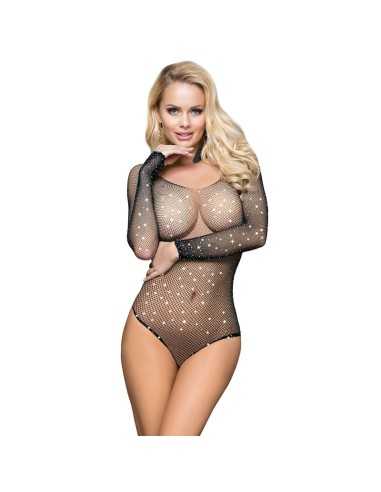 Subblime Glossy Fishnet Body With Off Shoulders Long Sleeve Black One Size