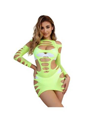 Subblime 952280 Grün Langrmeliger Elastischer Netz-Kleid Eine Grösse - MySexyShop.eu