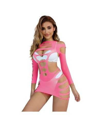 Subblime 952273 Langrmeliger Elastischer Netz-Kleid Rosa Eine Grösse - MySexyShop.eu