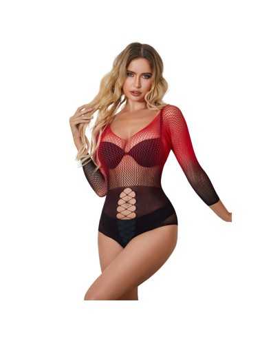 Subblime Red And Black Gradient Long Sleeve Elastic Fishnet Dress One Size