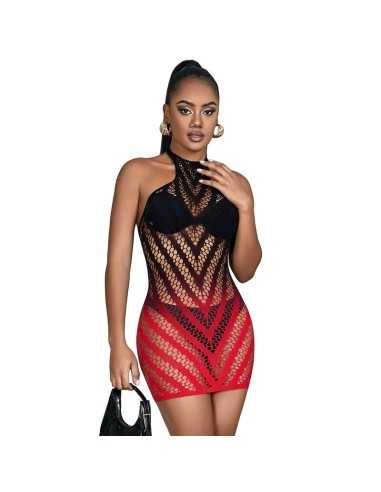 Subblime Red And Black Degraded Elastic Fishnet Dress One Size