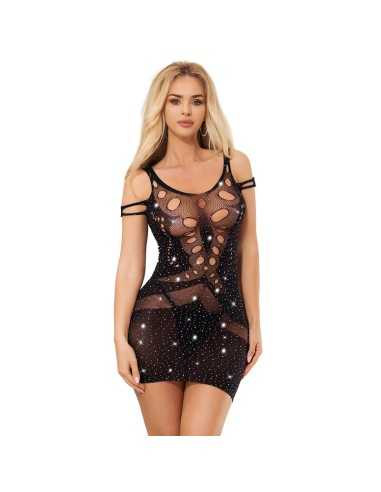 Subblime Fishnet Dress With Brilliant Diamonds Black One Size