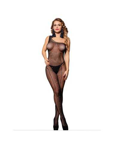 Subblime One Shoulder Fishnet Bodystocking With Diamonds Black One Size