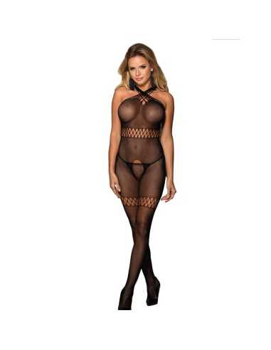 Subblime 951948 Bodystocking De Rejilla Con Tirantes De Cuello Cruzados Negro Talla Única -