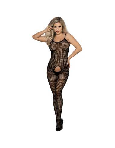 Subblime 951726 Schwarzer Elastischer Netz-Bodystocking Mit Schrittfreiem Unterteil Eine Grösse -