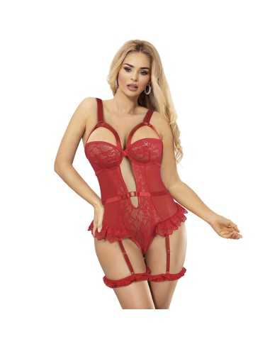 Subblime - Teddy With Garter With Lace Detail And Strips Red L/Xl