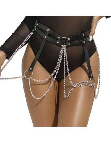 Subblime Cinturon De Cadenas Anillas Cuero Negro Talla Única - MySexyShop (ES)