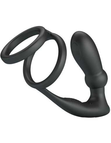 Pretty Love Emoni Penis Ring + Anal Plug 12 Vibrations Black