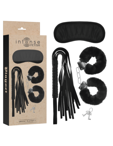 Intense Fetish Erotic Playset 1 With Handcuffs, Blind Mask And Flogger