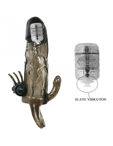 Brave man penis cover with clit and anal stimulation double bullet black 16.5 cm - MySexyShop (ES)