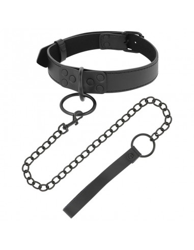 Darkness thin black full collar with leash | MySexyShop
