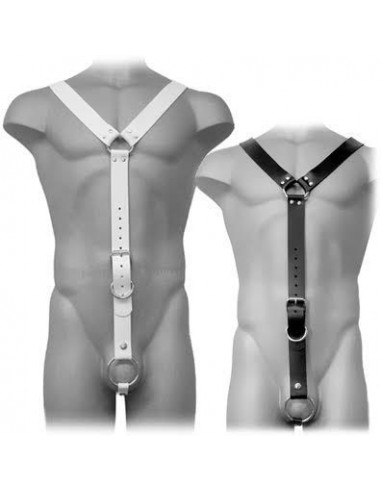 Leather body harness men white