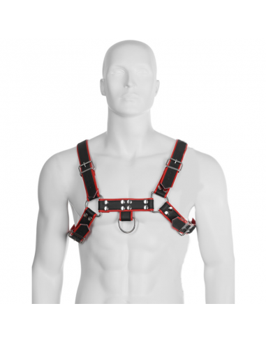 Leather body chain harness iii black / red