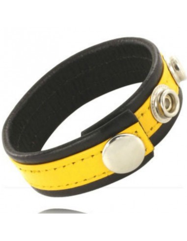 Leather body cock and ball strap with snaps black and yellow - MySexyShop (ES)